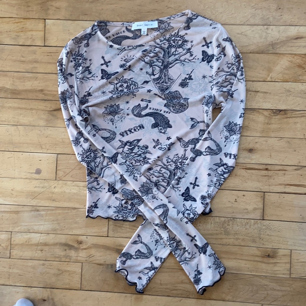 Thrifted Sheer Mesh Tattoo shirt